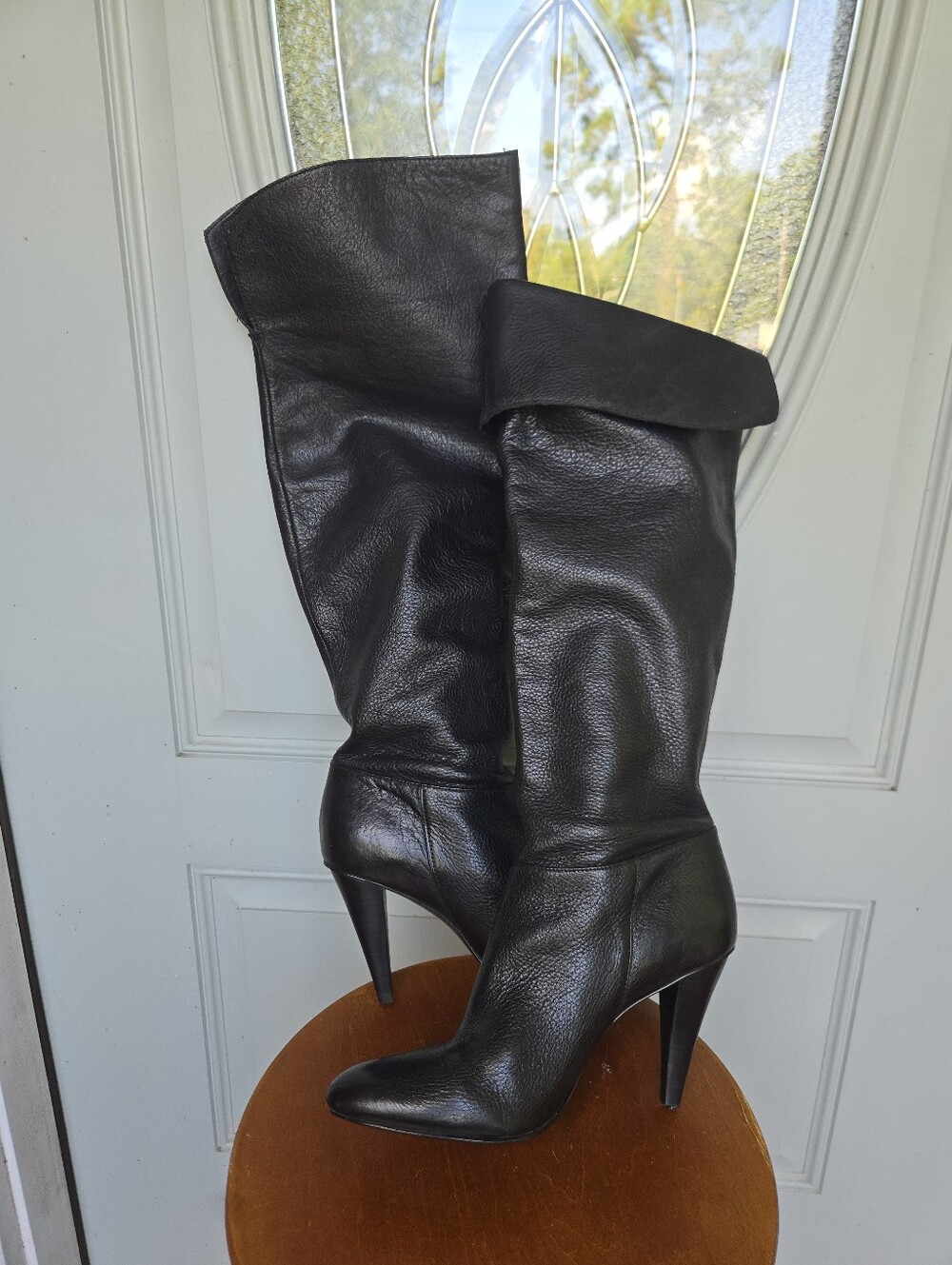 Calvin Klein Catrice Knee High Slouch Heeled Boots Black Leather - Picture 3 of 7